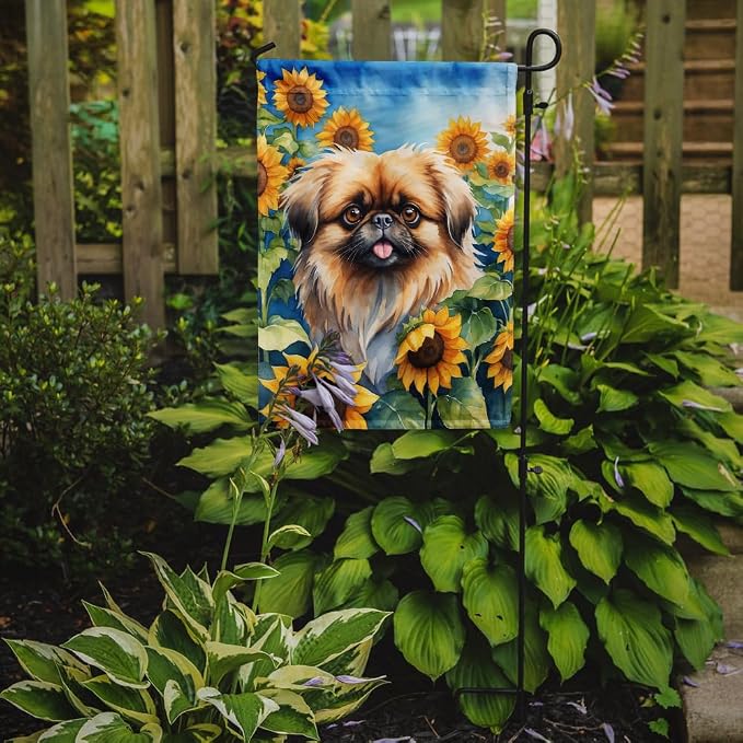Caroline's Treasures DAC6132GF Pekingese in Sunflowers Garden Flag Mailbox Flag Decorative Yard Flag Banner Outside Patio Artwork Yard Flower Beds, Garden Size, Multicolor
