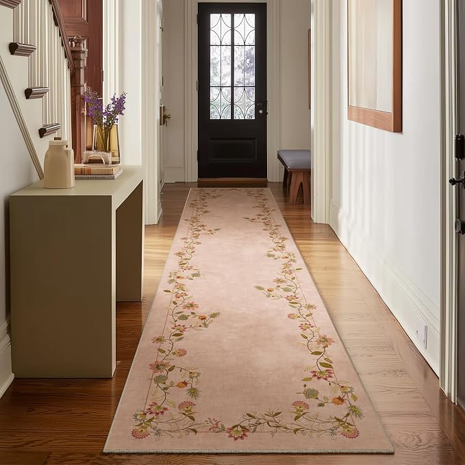 2x10 Washable Kitchen Runner Rugs: Hallway Rug Non Slip Stain Resistant Low Pile Soft Indoor Long Floor Carpet Runners for Hallways Kitchen Entryway Laundry Room Bathroom Bedroom Living Room