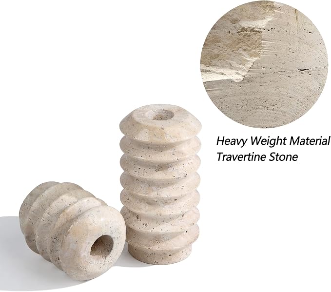 HofferRuffer Travertine Candlestick Holders, Set of 2 Natural Stone Candle Holder Decorative Candle Stands for Wedding, Dinning, Party, Table Centerpieces, Fits 3/4'' Thick Candles (Cream White)