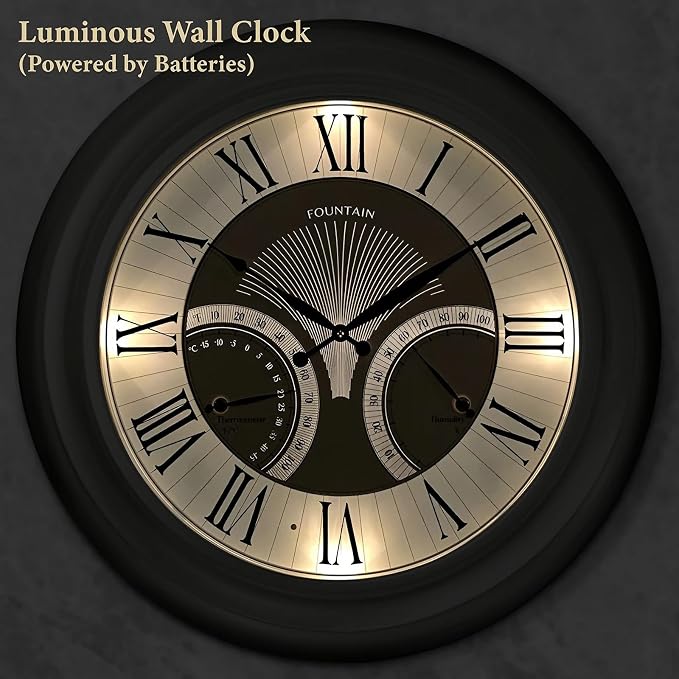 24 Inch Outdoor Clocks Waterproof, Self-Illuminated Large Outdoor Clock with Thermometer and Hygrometer Combo for Patio,Pool and Garden Decor,Roman Numeral,Morning Silver