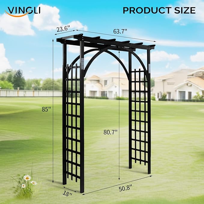 VINGLI 85in Wooden Arbor Garden Arch, Wedding Arch for Ceremony, Wood Trellis for Plant Climbing, Christmas Decor Pergola for Garden Backyard, Lawn (Black)