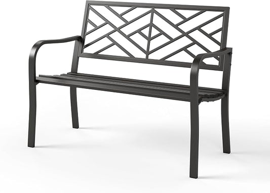Sophia & William Outdoor Metal Bench Patio Garden Bench, Cast Iron Park Benches for Outside with Minimalist Backrest, Black