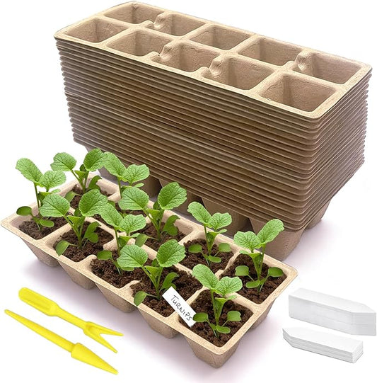 240 Cells Seed Starter Tray, 24 Pack Germination Peat Pots with 100 Labels, Plant Starter Kit for Seedlings