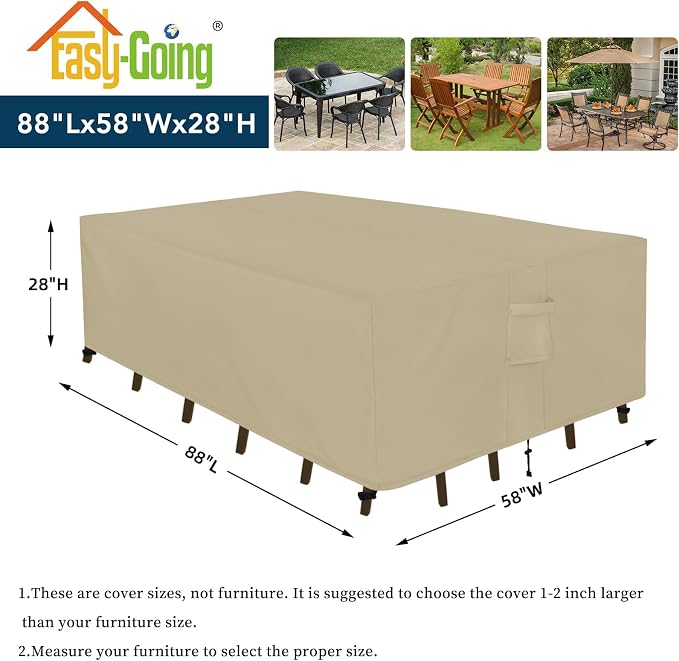 Easy-Going Rectangle Patio Furniture Cover Waterproof Outdoor Dining Table and Chair Cover Anti-UV Outside Sectional Sofa Set Covers (88"L x 58"W x 28"H, Camel)