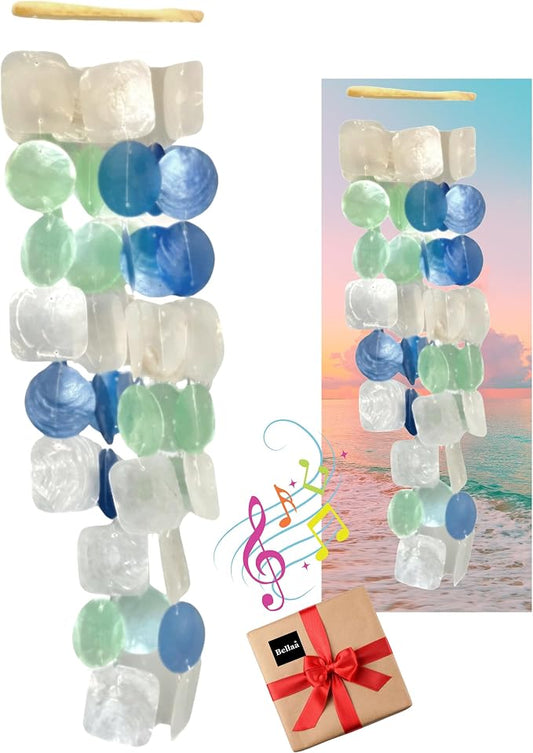 Bellaa 22906 Wind Chimes Outdoor, Garden Decorations, Musical, Indoor/Outside Windchimes, Gifts for Mom, Capiz Sea Glass Shells