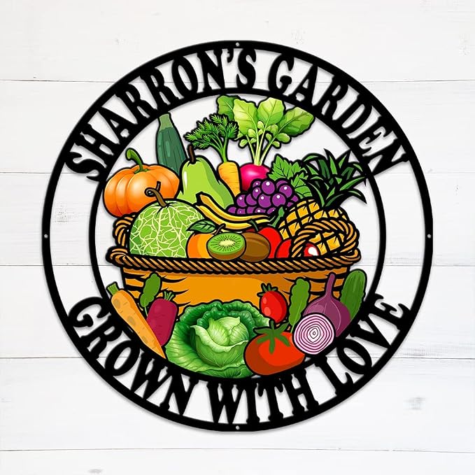 MeMate Vegetable Garden Sign Outdoor Decor, Garden Signs to Personalize, Personalized Metal Decorations, Custom Name Plaques for Men Women Mom Dad Potting Shed She Shed