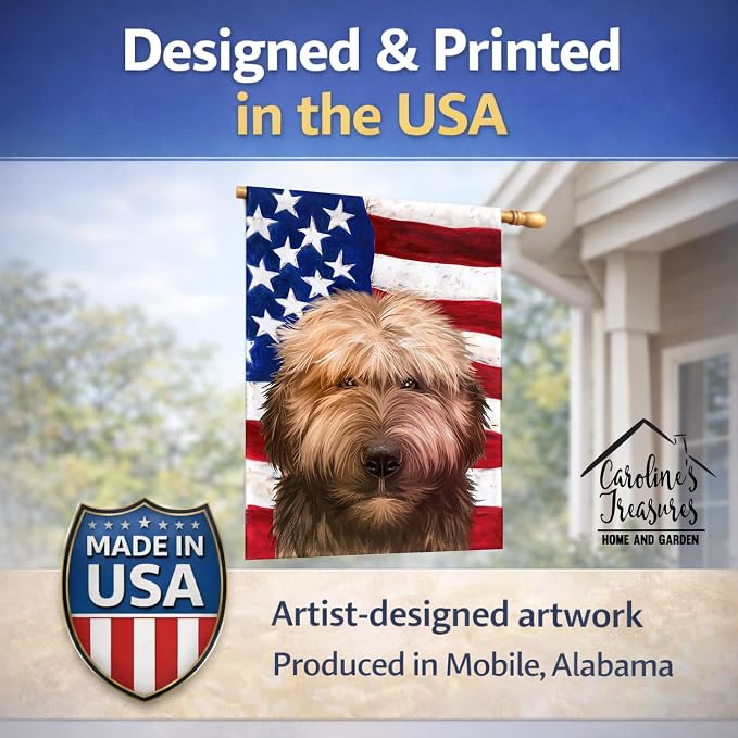 Caroline's Treasures CK6461CHF Briard Dog American Flag House Flag Large Porch Sleeve Pole Decorative Outside Yard Banner Artwork Wall Hanging, Polyester, House Size, Multicolor