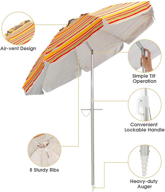 Tangkula 6.5ft Outdoor Beach Umbrella with Sand Anchor, Patio Umbrella with Push Button Tilt & UPF 50+ Protection, Portable Sunshade Umbrella with Carry Bag for Garden Beach Outdoor (Yellow)