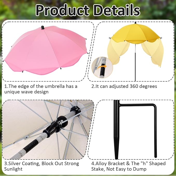 3pcs 26 Inch Plant Umbrellas for Outdoor Plants Garden Umbrella Shade for Potted Plant, Garden Bed Flower Pot Provide Shade to ‌defend Blazing Sun (Pink,Blue,Yellow)