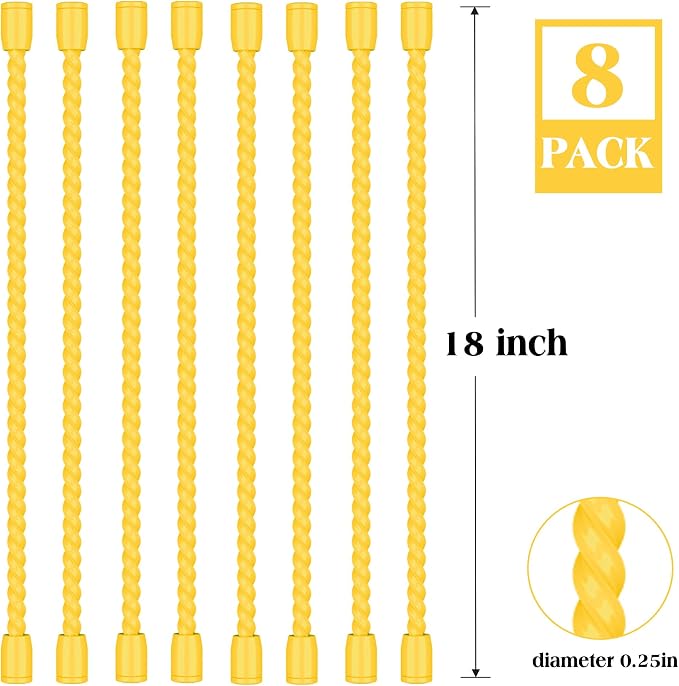 8PCS 18-Inch Silicone Cable Ties, Bendable Rubber Twist Ties, Reusable Twist Ties for Cords, gear ties for Organizing, Bundling (Yellow)
