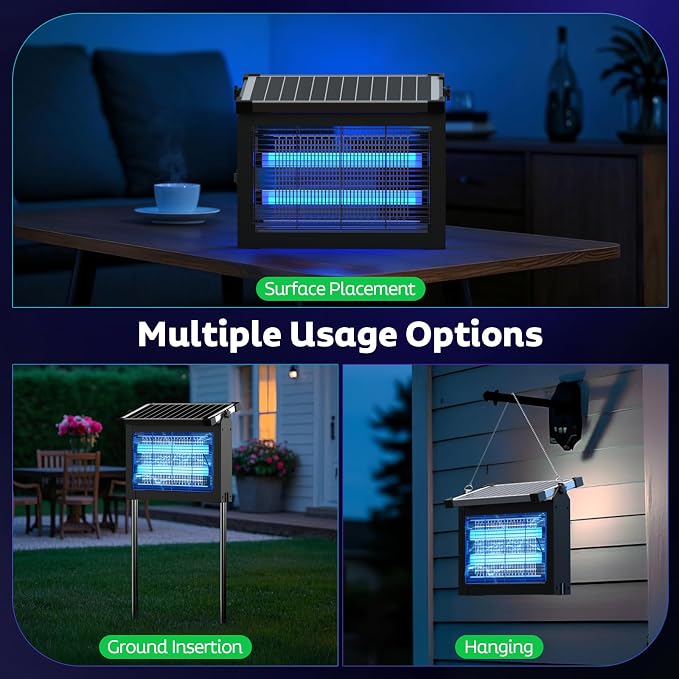OnBeam Solar Bug Zapper Outdoor, 4500V Mosquito Zapper Waterproof Electric Fly Zapper Rechargeable Mosquito Killer Lamp with 10W Solar Panel, Cordless Fly Trap for Backyard, Patio, Garden, RV, Camping