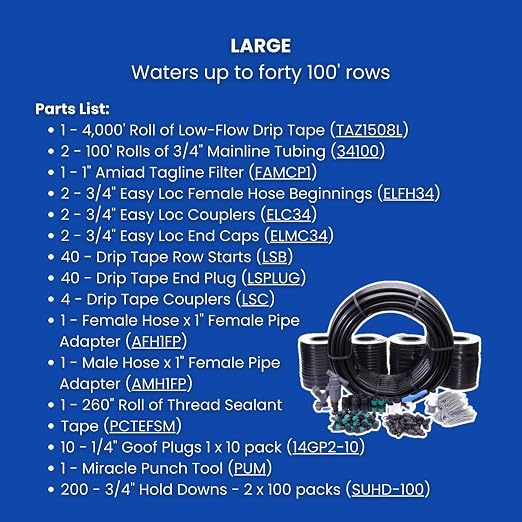 Automated Dripworks Drip Tape Irrigation Kit for Watering Row Crops in Farms (with Timer) - Waters Upto 40 100' Rows (1/4 Acre) | Agricultural Grade Components | Trusted Brand Since 1991