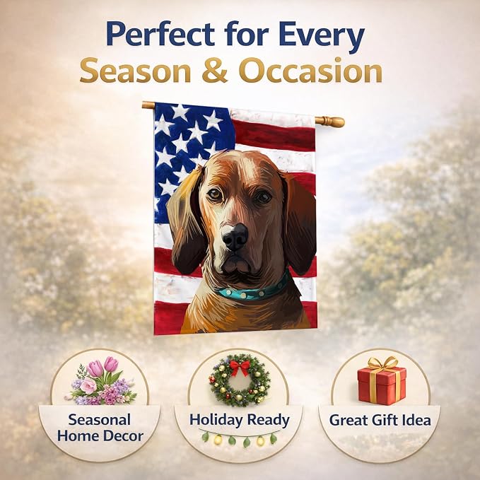 Caroline's Treasures CK6675CHF Redbone Coonhound Dog American Flag House Flag Large Porch Sleeve Pole Decorative Outside Yard Banner Artwork Wall Hanging, Polyester, House Size, Multicolor