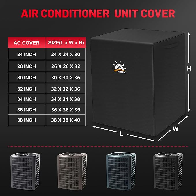 Zettum Air Conditioner Cover for Outside Units 26 Inch - 600D Air Conditioning AC Covers Waterproof, Outdoor Winter Cover for Central AC Condenser, Swamp Cooler, Pool Heater, Heat Pump, HVAC and More