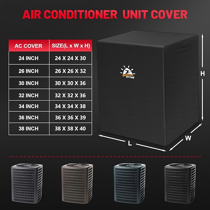 Zettum Air Conditioner Cover for Outside Units 30 Inch - 600D Air Conditioning AC Covers Waterproof, Outdoor Winter Cover for Central AC Condenser, Swamp Cooler, Pool Heater, Heat Pump, HVAC and More