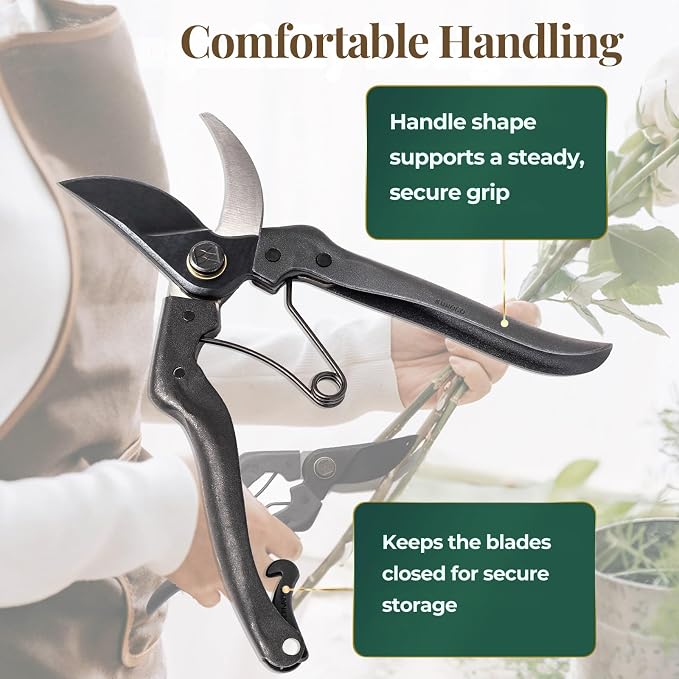 Wablade Japanese Pruning Shears Made in Japan, 7.9 Inch Bypass Hand Pruner for Live Branches up to 0.59 Inch, Forged Alloy Steel Blade Garden Shears for Clean, Controlled Cutting (Standard Model)