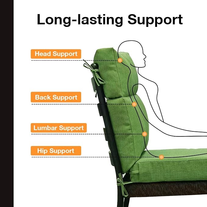 Unimatta Outdoor High Back Chair Cushion Seat Pads, 44 x 21 Inch Water-Repellent & Fade-Resistant Patio Furniture Cushions with Ties for Adirondack, Rocking Chairs, Lawn Green