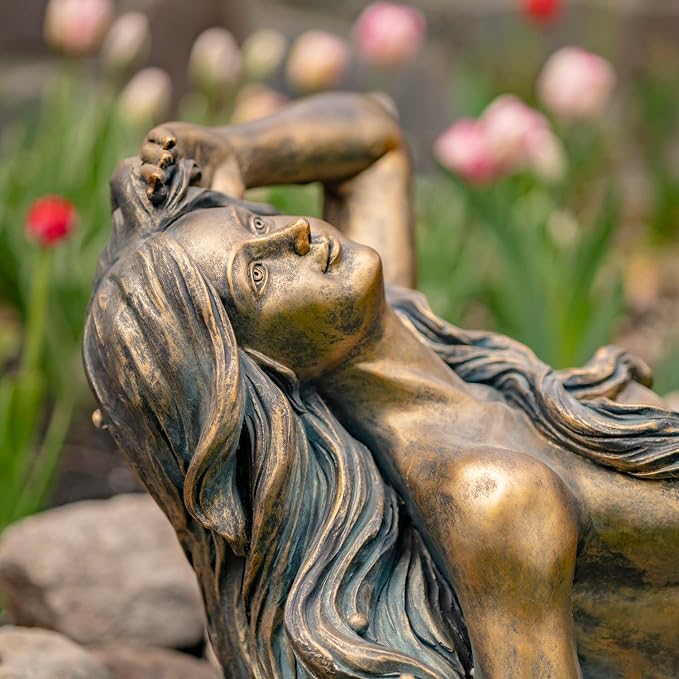 Magnesium-Based Cement Mermaid Statues for Both Indoor and Outdoor Use (Reclining on Rock Mermaid Camree)