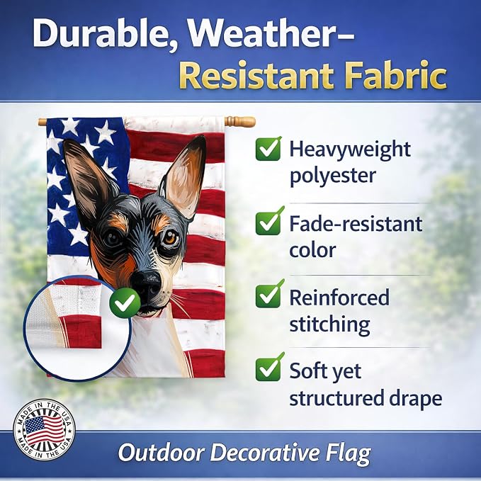 Caroline's Treasures CK6674CHF Ratonero Valenciano Dog American Flag House Flag Large Porch Sleeve Pole Decorative Outside Yard Banner Artwork Wall Hanging, Polyester, House Size, Multicolor