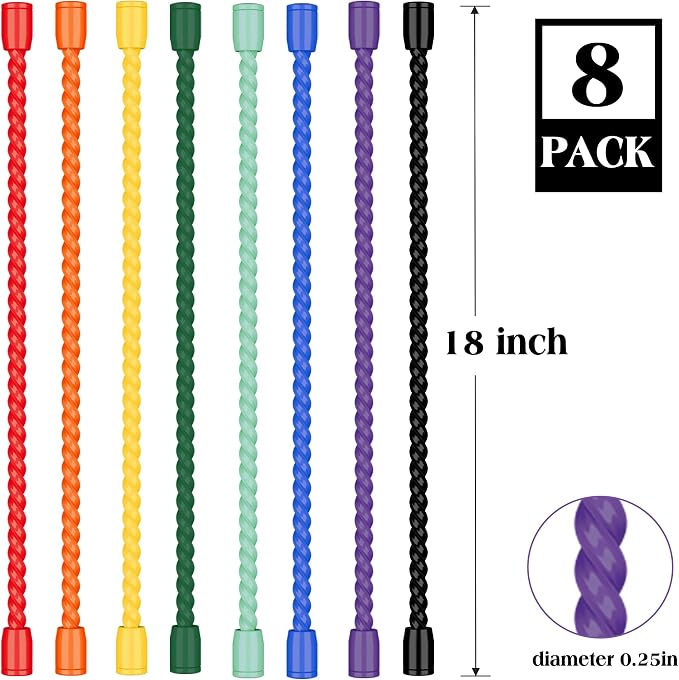 8PCS 18-Inch Silicone Cable Ties, Bendable Rubber Twist Ties, Reusable Twist Ties for Cords, gear ties for Organizing, Bundling (Multicolor)