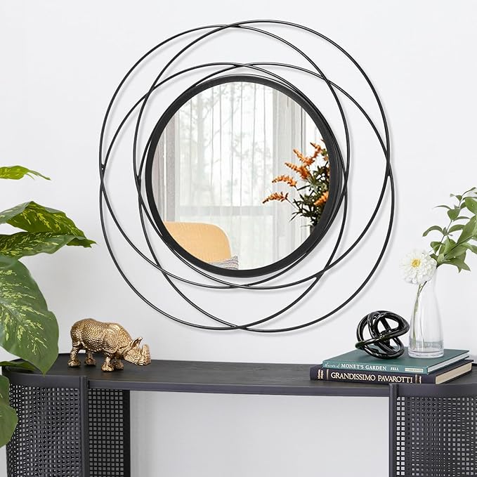Decorative Mirrors Black Circle Mirror - 20 Inches Round Mirror with Metal Frame, Modern Wall Hanging Mirrors for Living Room, Bedroom, Bathroom, Entryway Black