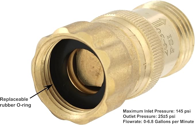 Heavy Duty 25 psi Water Pressure Regulator 3/4 inch Hose Thread Drip Irrigation System Pressure Reducer, Lead-Free Brass (With Regular O-Ring, 2, Count)