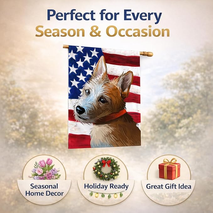 Caroline's Treasures CK6659CHF Portuguese Podengo Dog American Flag House Flag Large Porch Sleeve Pole Decorative Outside Yard Banner Artwork Wall Hanging, Polyester, House Size, Multicolor