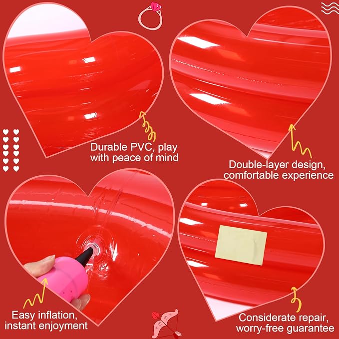 Skylety 70.9" x 65" x 15.8" Giant Heart Inflatable Swimming Pool, Year-Round Fun for Ball Pits, Fits 2-3 Adults with Patches, Swimming Pools, a Summer Pool Party and The Beach Date Night(Red)
