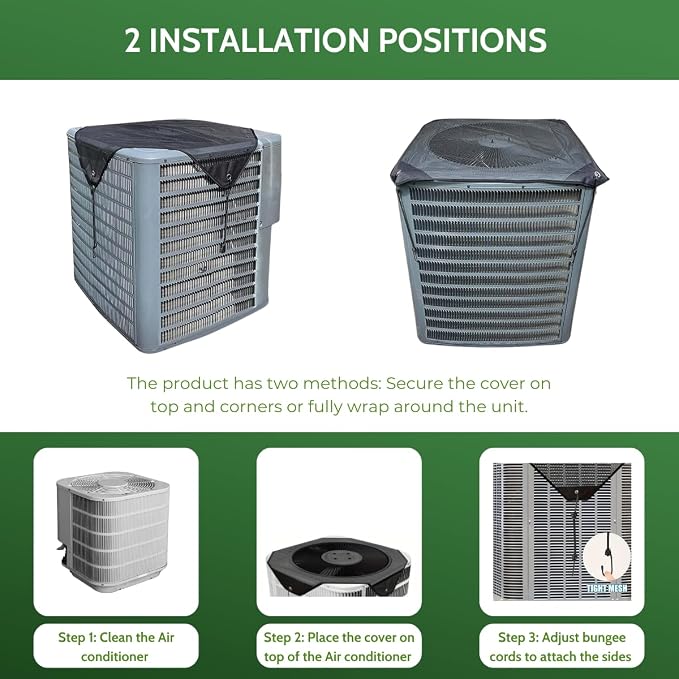 AC Cover for Outside Units – Heavy Duty Mesh Top Shield, AC Shade & Debris Screen, Fits 36×36, Bungee Cord Secure