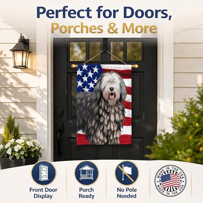 Caroline's Treasures CK6430CHF Bergamasco American Flag House Flag Large Porch Sleeve Pole Decorative Outside Yard Banner Artwork Wall Hanging, Polyester, House Size, Multicolor
