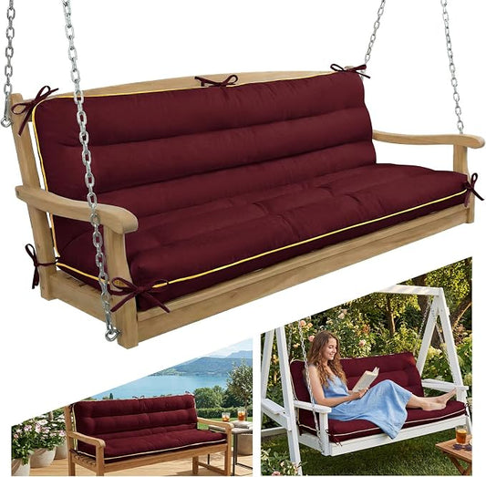 60×40 INCH Outdoor Swing Cushion with Backrest, Tie Straps & Memory Foam - Replacement for Porch Bench 2/3 Seater, Oxford Fabric (RED, 60 INCH × 40 INCH)