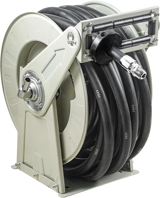 VEVOR Fuel Hose Reel, 1" x 50', Extra Long Retractable Diesel Hose Reel, Heavy-Duty Carbon Steel Construction with Automatic Fuel Nozzle, NBR Rubber Hose for Aircraft Ship Vehicle Tank Truck, 300 PSI