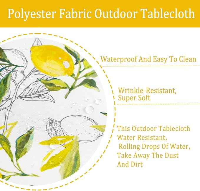 Outdoor Tablecloth with Umbrella Hole Lemon Print Outdoor Table Cover, Windproof & Easy Install Patio Tablecloth for Picnic, Garden, Backyard & Summer Parties 60 x 102 in
