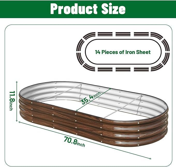 SnugNiture 2 Pcs 6x3x1ft Oval Metal Raised Garden Bed for Vegetables, Brown