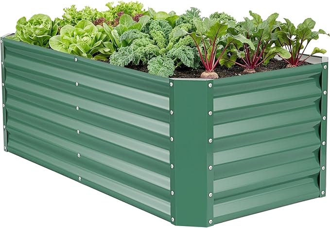 4×2×1.4ft Galvanized Raised Garden Bed Kit, Metal Planter Boxes Outdoor, High Raised Beds for Vegetables, Fruits, and Flowers - LotusGreen