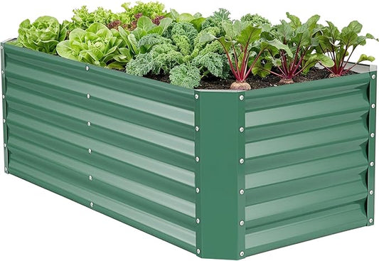 4×2×1.4ft Galvanized Raised Garden Bed Kit, Metal Planter Boxes Outdoor, High Raised Beds for Vegetables, Fruits, and Flowers - LotusGreen