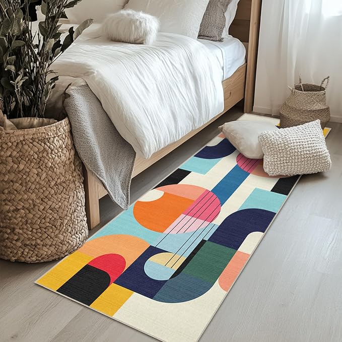 2x6 Area Rug Colorful Boho Geometric Modern Abstract Runner Rug for Kitchen Bedside Machine Washable Non-Slip Throw Rug for Bedroom Closet
