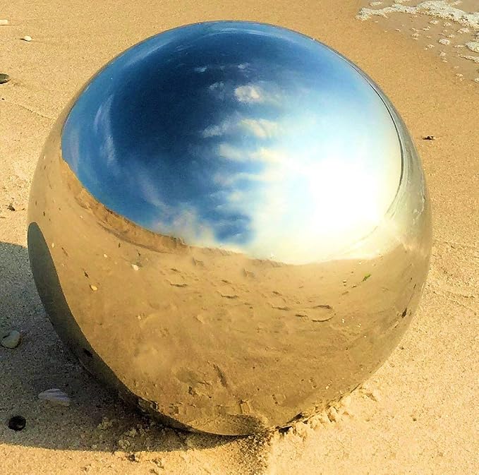 WHW Whole House Worlds Crosby Street Stainless Steel Gazing Ball for Homes and Gardens, 5.25 Inches Diameter, Silver Mirror Globe