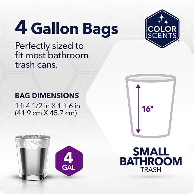 Color Scents Small Trash Bags - 4 Gallon, 60 Bags (2 Pack of 60 Count), Twist Tie - Pink Bag in Teakwood + Rose Scent with Microban