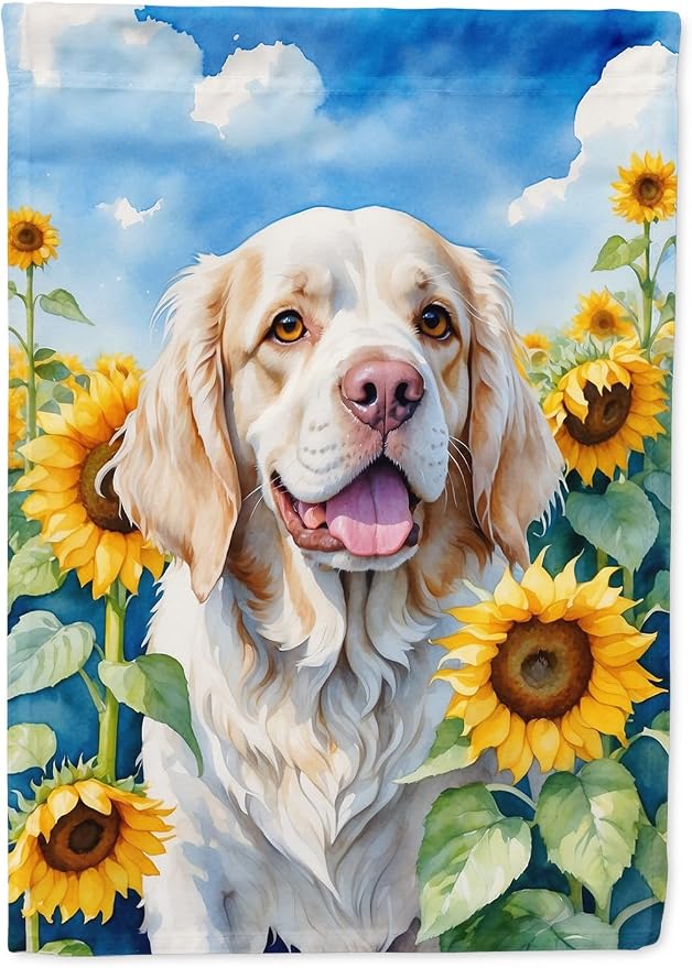 Caroline's Treasures DAC6056GF Clumber Spaniel in Sunflowers Garden Flag Mailbox Flag Decorative Yard Flag Banner Outside Patio Artwork Yard Flower Beds, Garden Size, Multicolor