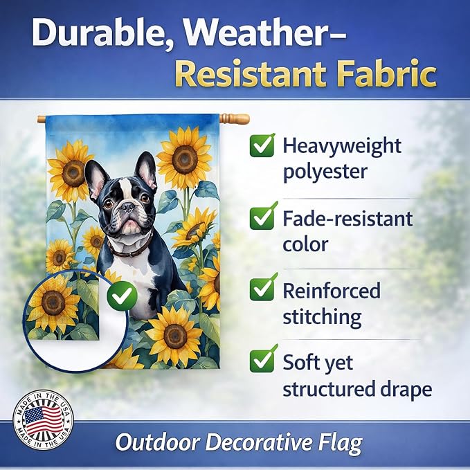 Caroline's Treasures DAC6082CHF French Bulldog in Sunflowers House Flag Large Porch Sleeve Pole Decorative Outside Yard Banner Artwork Wall Hanging, Polyester, House Size, Multicolor