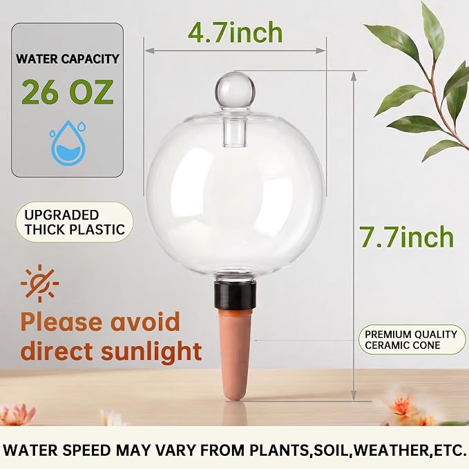 EX-Large Plant Watering Globes with Cover 26oz Top Fill Plastic Water Bulbs Self Watering Planter Inser, Slow Release Terracott, Plant Watering Devices for Plants, 4 Pack