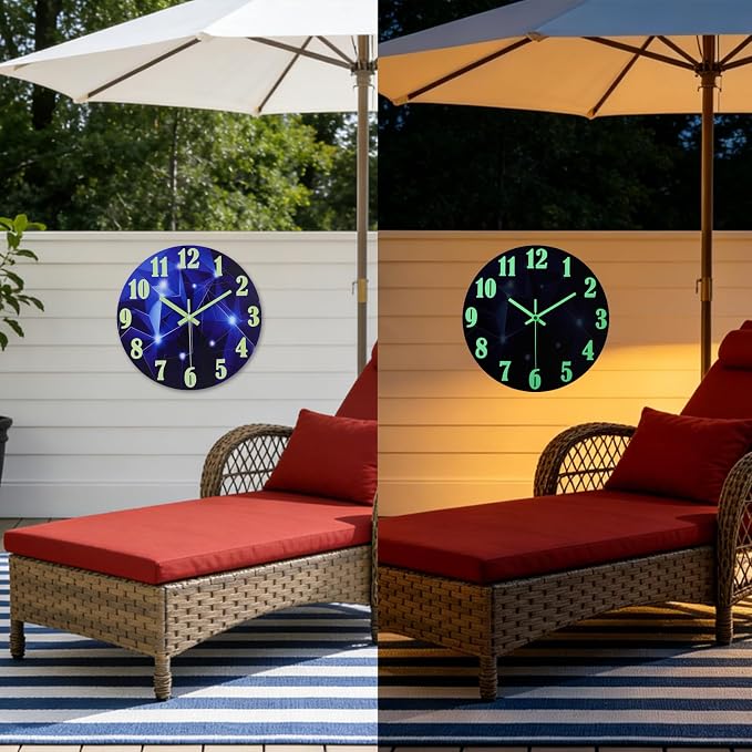 jomparis Outdoor Clocks Waterproof 12 Inch Galaxy Night Light Glass Wall Clock for Pool Patio Bathroom
