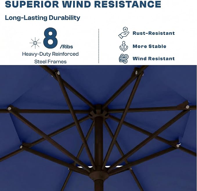 10FT Patio Umbrella, 2 Tier Outdoor Table Umbrella, Large Vented Market Umbrellas with Push Button Tilt and Crank, 8 Sturdy Ribs for Backyard, Deck, Pool, UPF50+ UV Protection