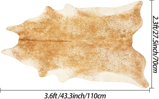 Faux Cowhide Rug Small Washable Cow Print Area Rugs, 2x3Ft Non-Slip Animal Skin Western Rustic Decor Carpet for Bedroom Living Room Office Entryway Kitchen Fireplace, Khaki Gold