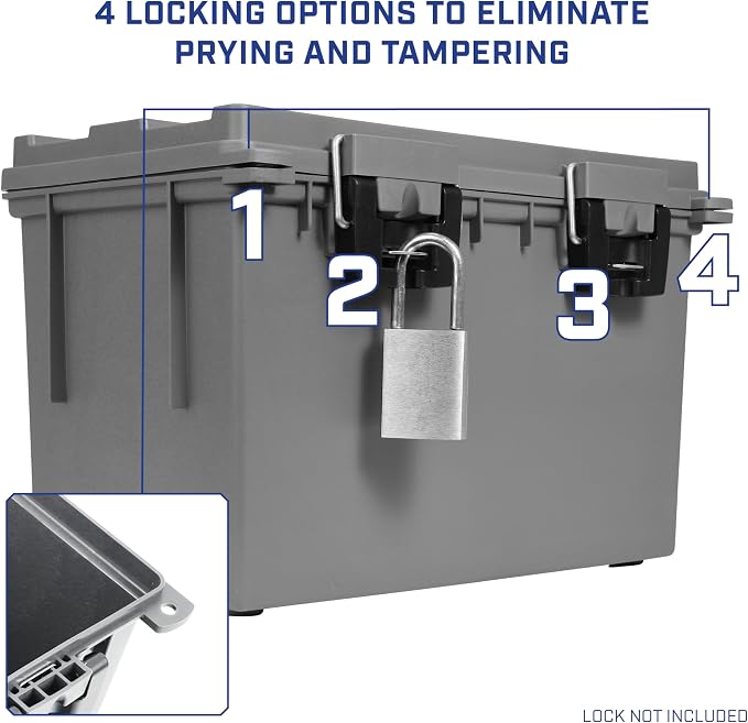 Sheffield XL Ammo Box Made in USA, Stackable Lockable Ammo Storage Box | 4 Pack Lockable Storage Box, Water and Dust Resistant Dry Box, Secures Hunting Gear, Gun Accessories, Supplies, and Bullets