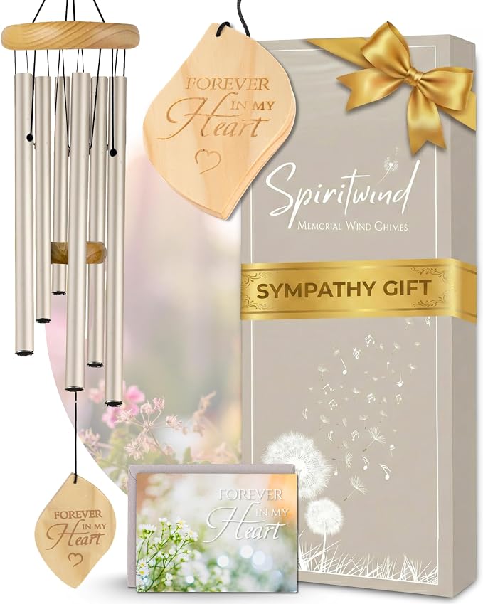 Tranquil Pearl Memorial Wind Chimes for Loss of Loved One - Beautifully Packaged, Deep Sounding Sympathy Wind Chimes for Outside - A Deeply Meaningful Sympathy Gift or as Memorial Gifts for Loss (32")