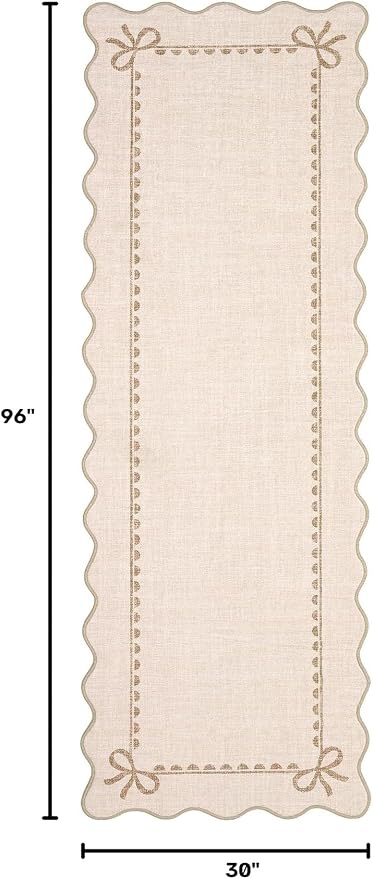 GarveeHome Scalloped Hallway Runner Rug 2.5x8 Non Slip Bedroom Rugs, Beige | Washable Bow Rug for Girls Dorm Nursery Living Room Entyrway Kitchen, Soft Low Pile Ultra-Thin Indoor Carpet
