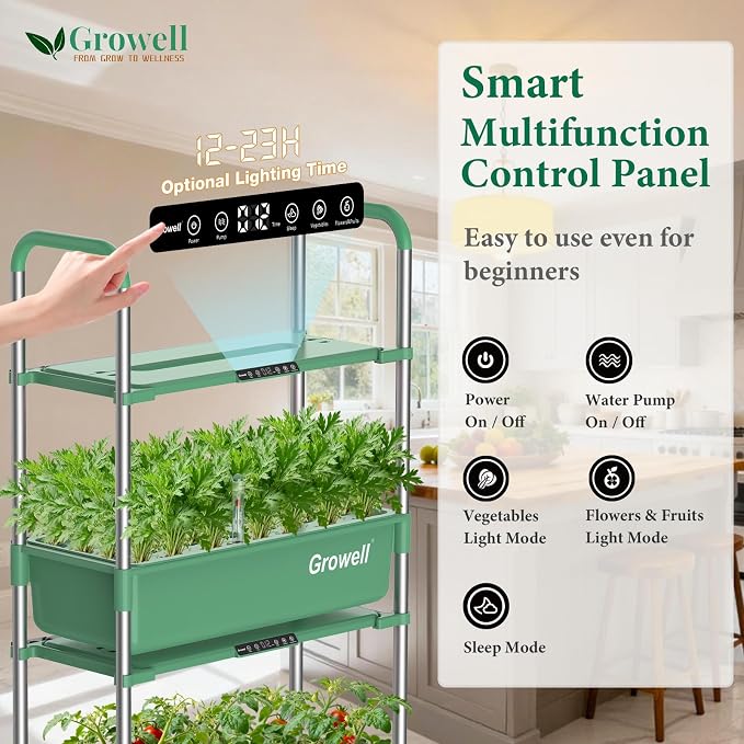 Growell Hydroponics Growing System Kit, 81 Pods Vertical Indoor Herb Garden with Smart LED Grow Light, Auto Circulating Water Pump Each Tier, 42L Hydroponic Gardening Systems for Ideal Gifts (Green)
