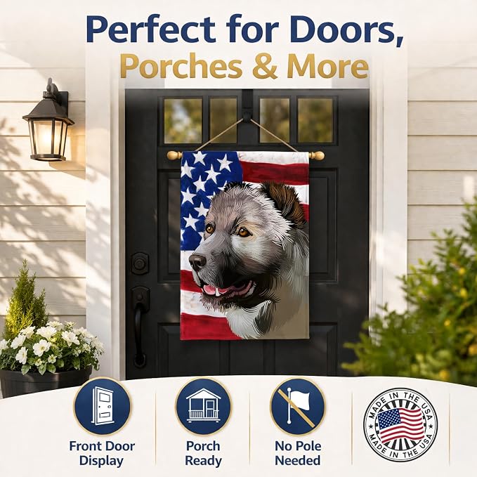 Caroline's Treasures CK6408CHF Armenian Gamper Dog American Flag House Flag Large Porch Sleeve Pole Decorative Outside Yard Banner Artwork Wall Hanging, Polyester, House Size, Multicolor
